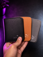 Men’s Premium Leather Wallet – Black, Orange & Gray | Luxury Puma Logo Design