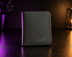 Men’s Premium Leather Wallet – Black, Orange & Gray | Luxury Puma Logo Design