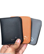 Men’s Premium Leather Wallet – Black, Orange & Gray | Luxury Puma Logo Design
