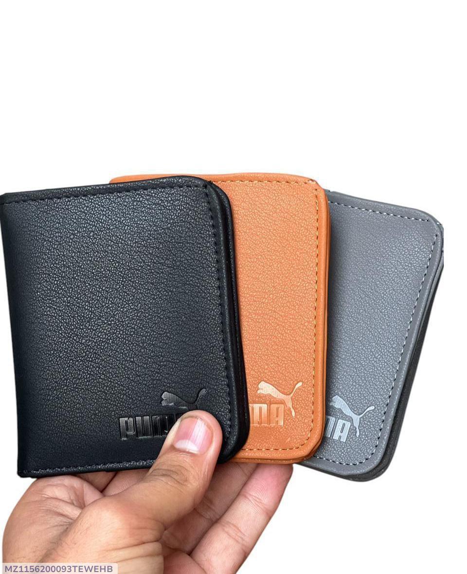Men’s Premium Leather Wallet – Black, Orange & Gray | Luxury Puma Logo Design