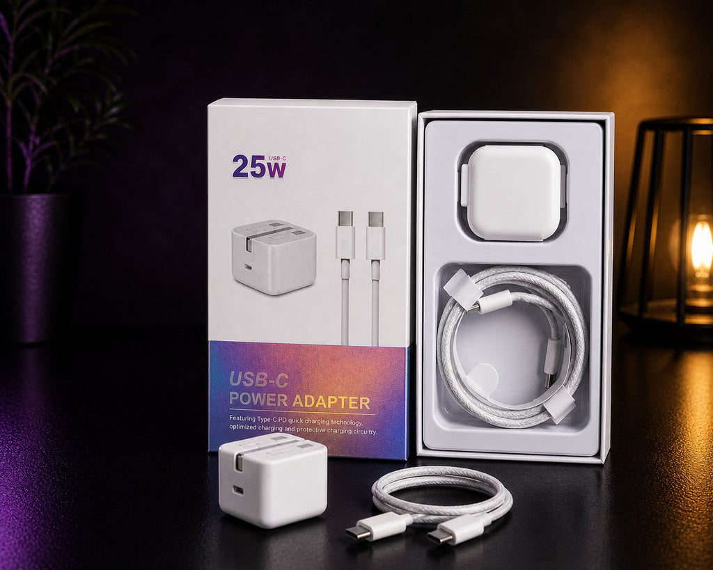 25W USB-C PD Fast Charging Adapter + Cable for iPhone & Android