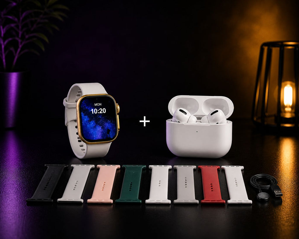 i20 Ultra 2 Max Smartwatch + Earbuds Combo (10-in-1 Set)