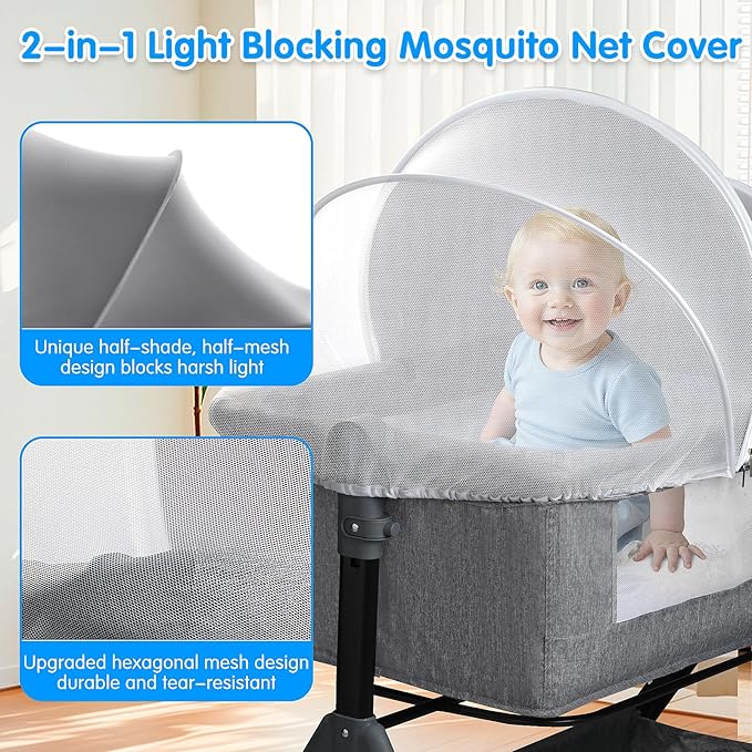 Premium Bassinet Mosquito Net Cover – Half Blackout Baby Crib Net with 2-Way Zipper, Breathable & Sun-Blocking Protection