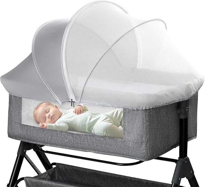 Premium Bassinet Mosquito Net Cover – Half Blackout Baby Crib Net with 2-Way Zipper, Breathable & Sun-Blocking Protection