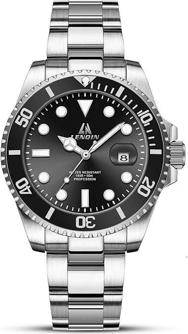LN LENQIN Men’s Stainless Steel Watch – Waterproof Analog Quartz Wristwatch with Date & Luminous Display