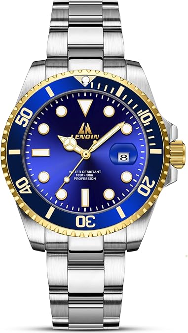 LN LENQIN Men’s Stainless Steel Watch – Waterproof Analog Quartz Wristwatch with Date & Luminous Display